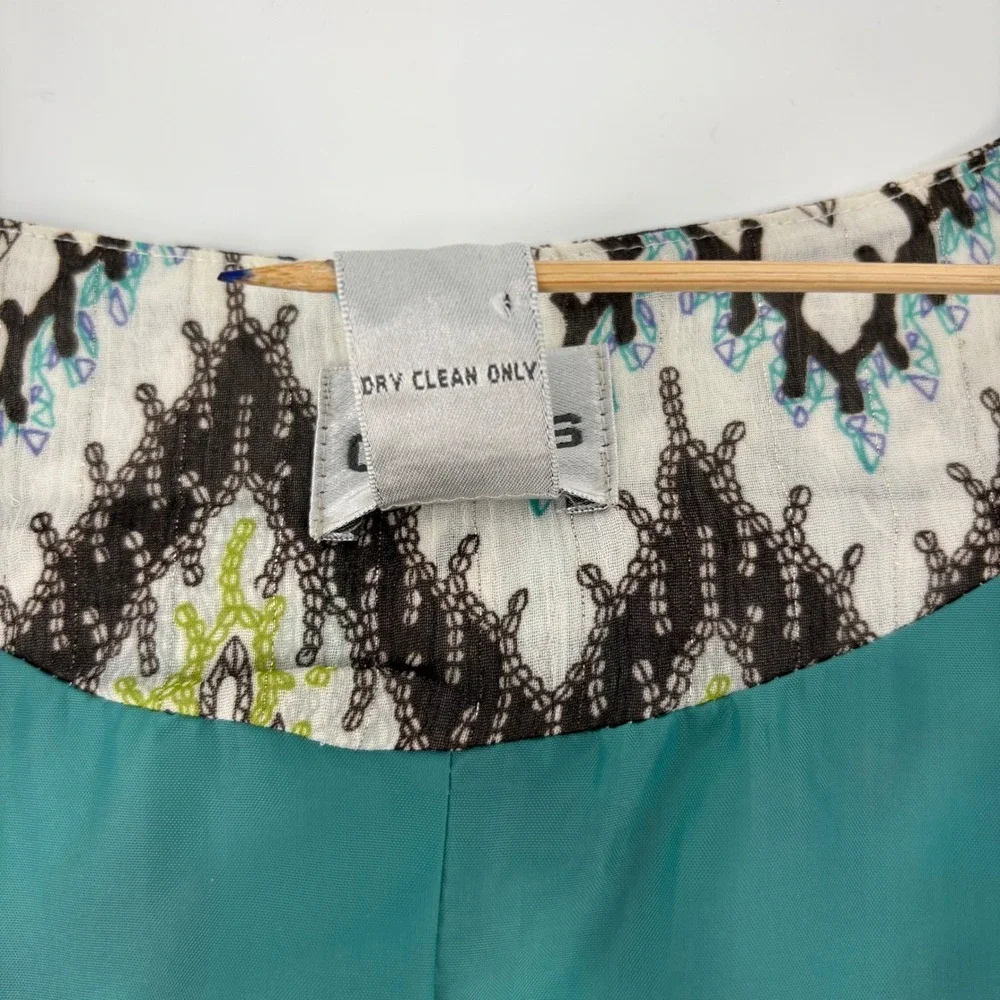 Chicos Sequin Chevron Zigzag Jacket Blue Green Metallic Hook Eye‎ Size 3 XL